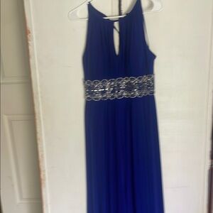 Blue Halter Maxi Gown with Silver Embellishments